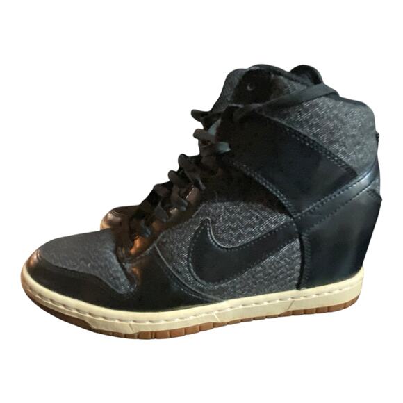 Nike Dunk Sky High Black Hidden Wedge Sneaker Womens 8 Wool Tweed 64487-003 - Picture 4 of 12